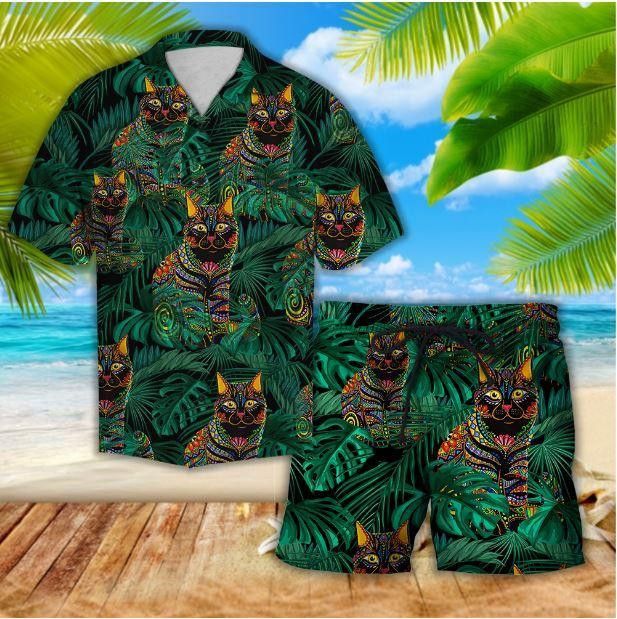 Unisex Hawaiian Shirt Set Featuring Awesome Cat