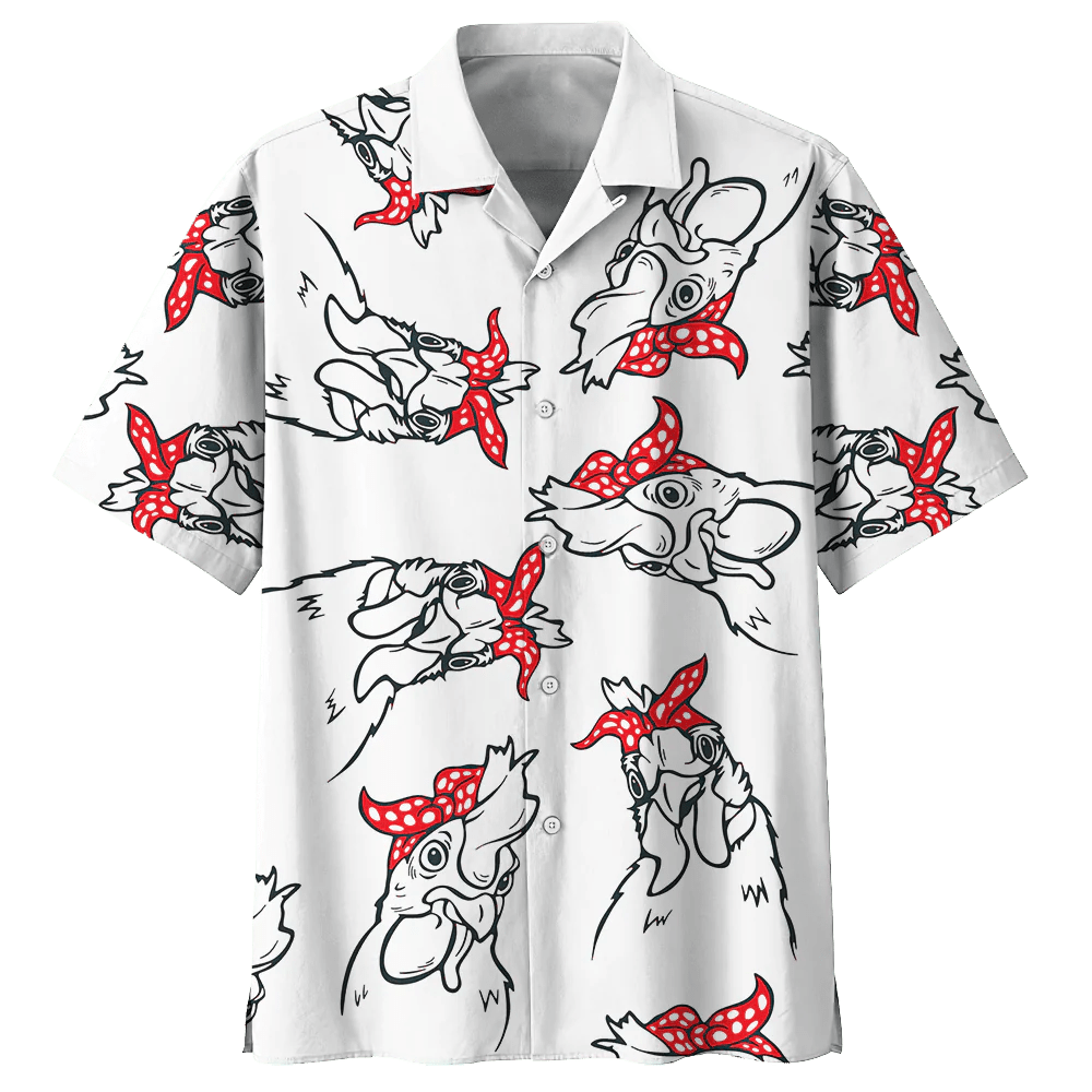 Unisex Hawaiian Shirt with White Chicken Design for Enthusiasts