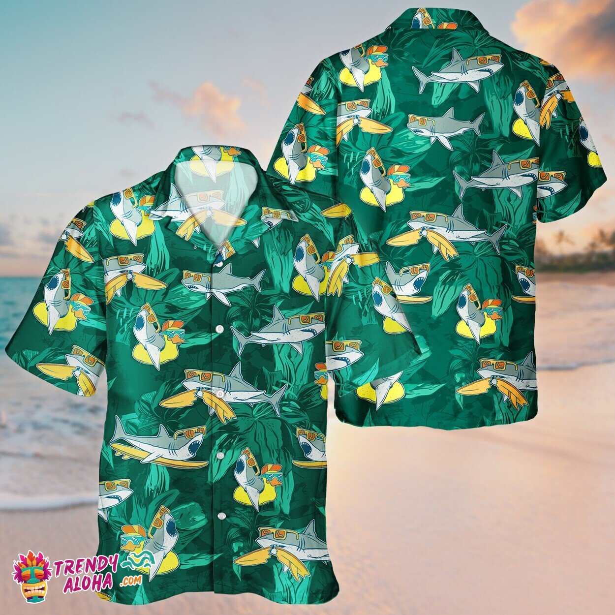Unisex Short Sleeve Tropical Shark Lover Hawaiian Aloha Shirt