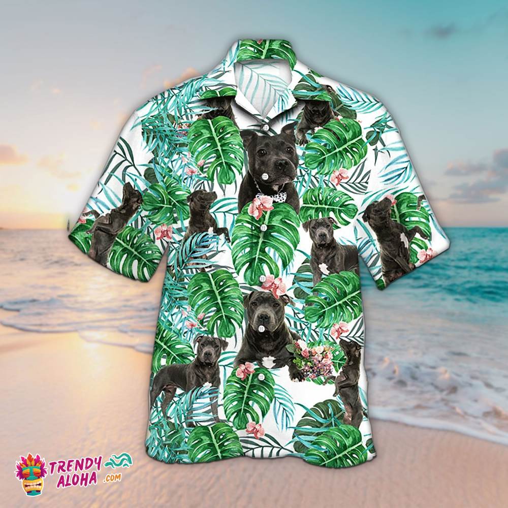 Unisexstaffordshire Bull Tropical Dogs Hawaiian Aloha Beach Shirt