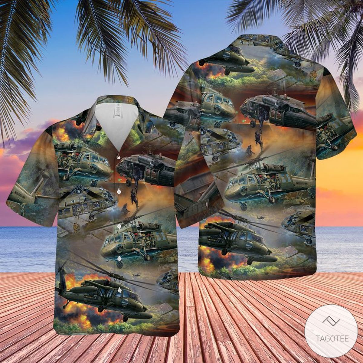 United States Army Sikorsky Black Hawk Helicopter Hawaiian Shirt