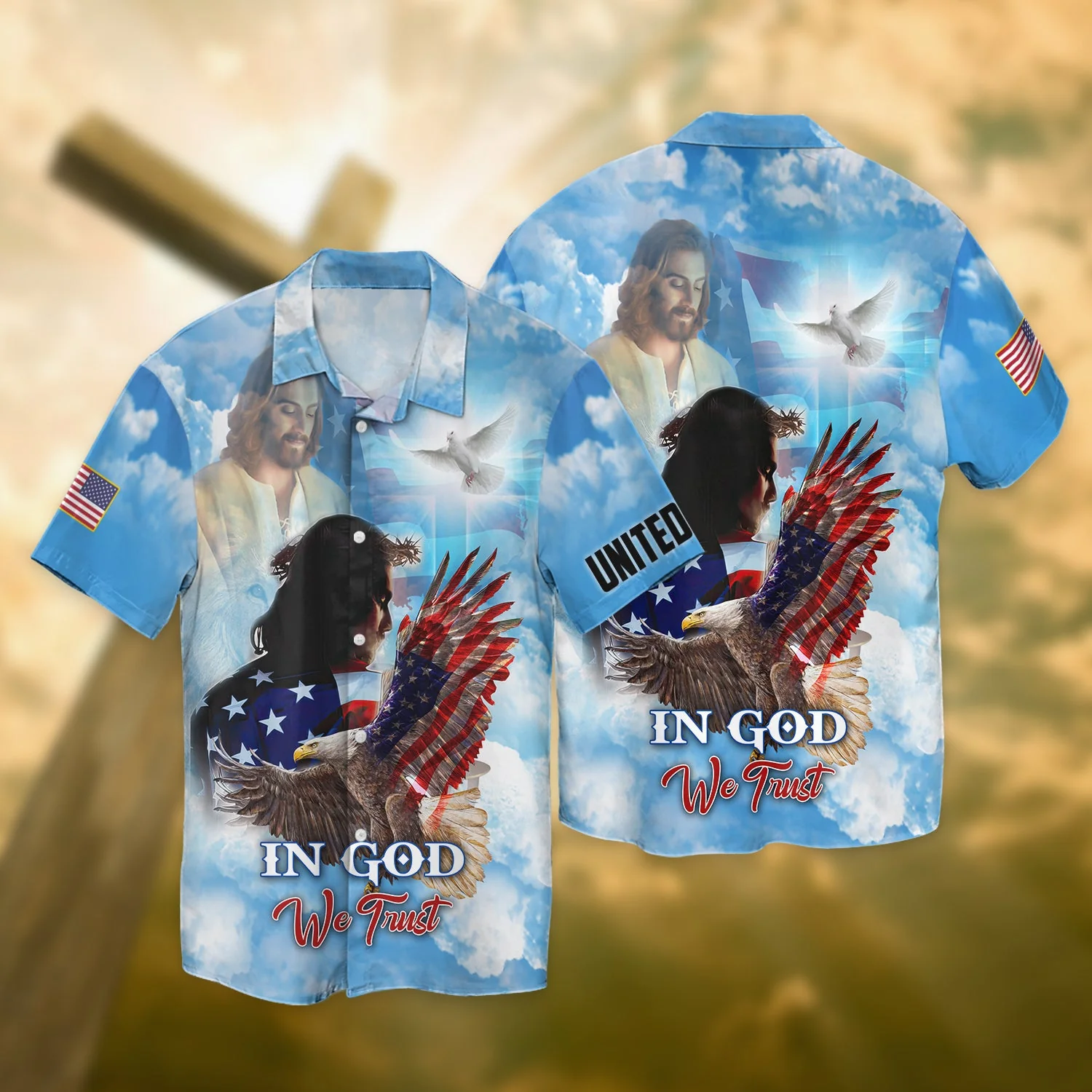 United States Independence Day Eagle In God We Trust All 3D Printed Hawaiian Shirt