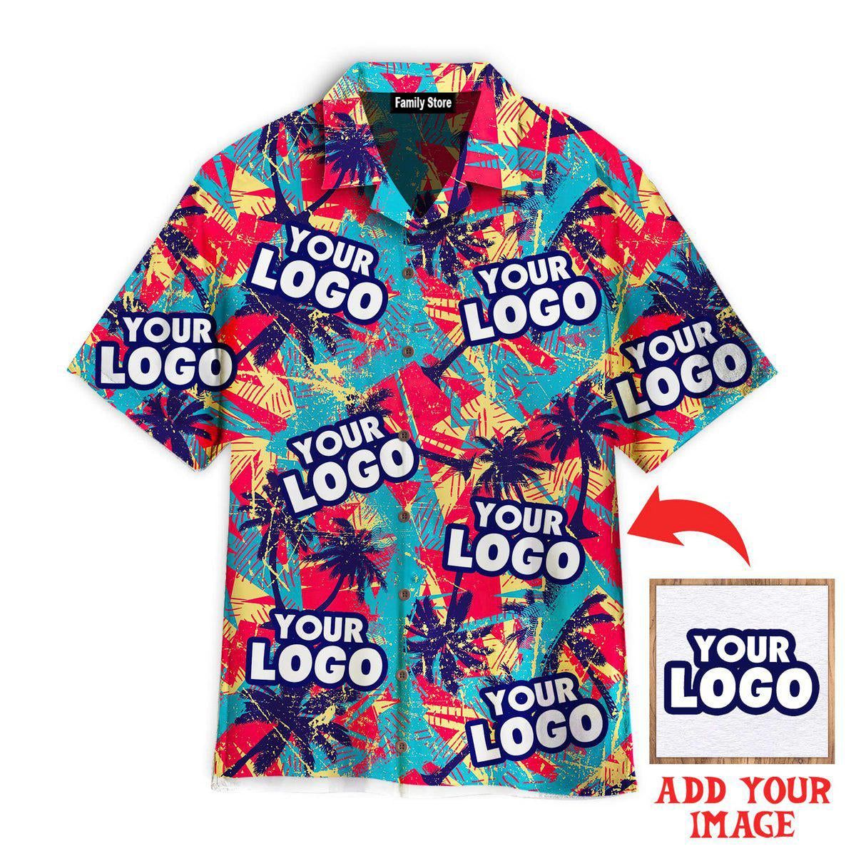 Urban Geometric Palms Tree Your Logo Custom Hawaiian Shirt Trendy Aloha
