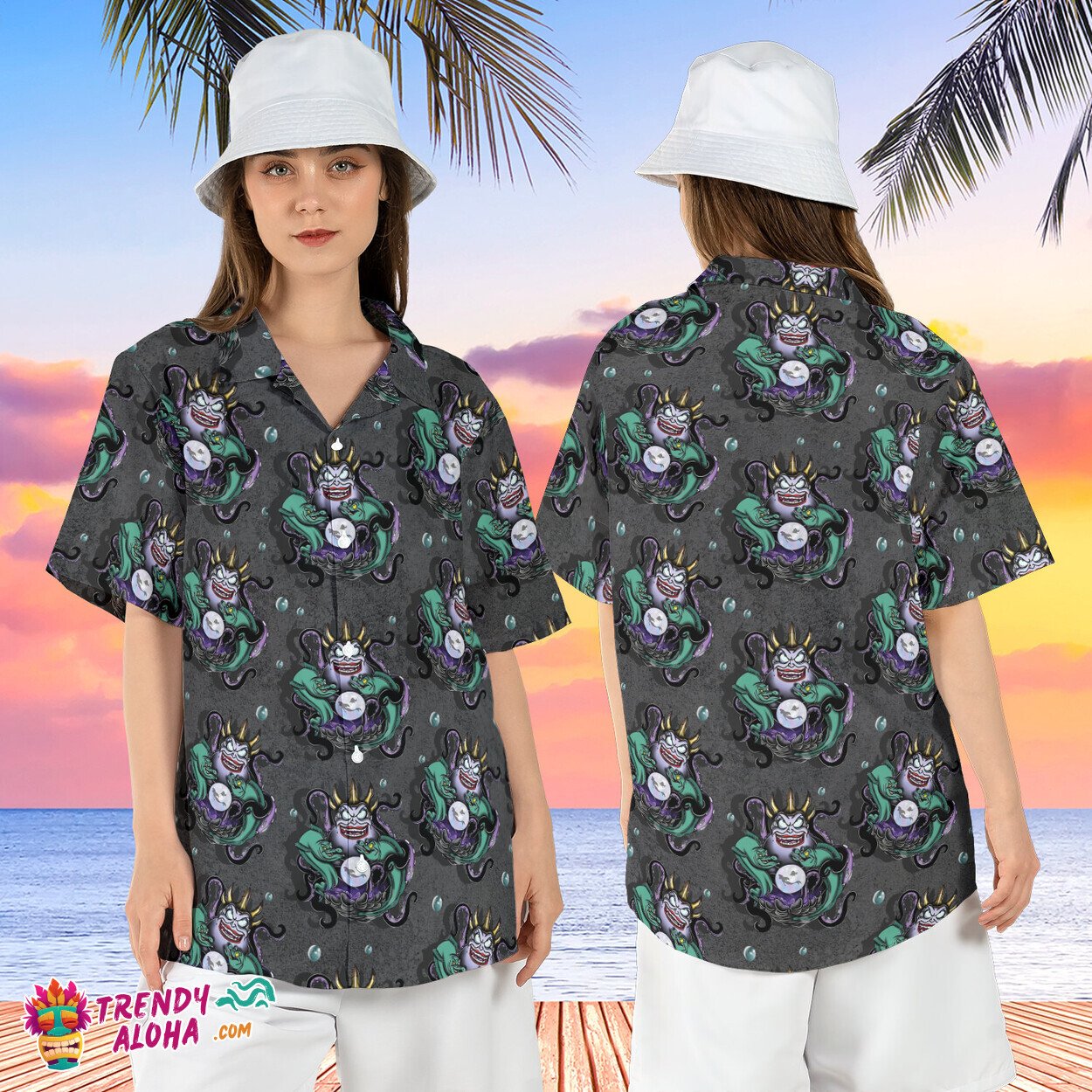 Ursula Little Mermaid Villain Tropical Leaves Bad Witch Aloha Tee