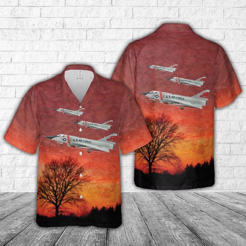 Us Air Force 87Th Fis Red Bulls Convair F-106A Delta Dart Trendy Hawaiian Shirt For Men