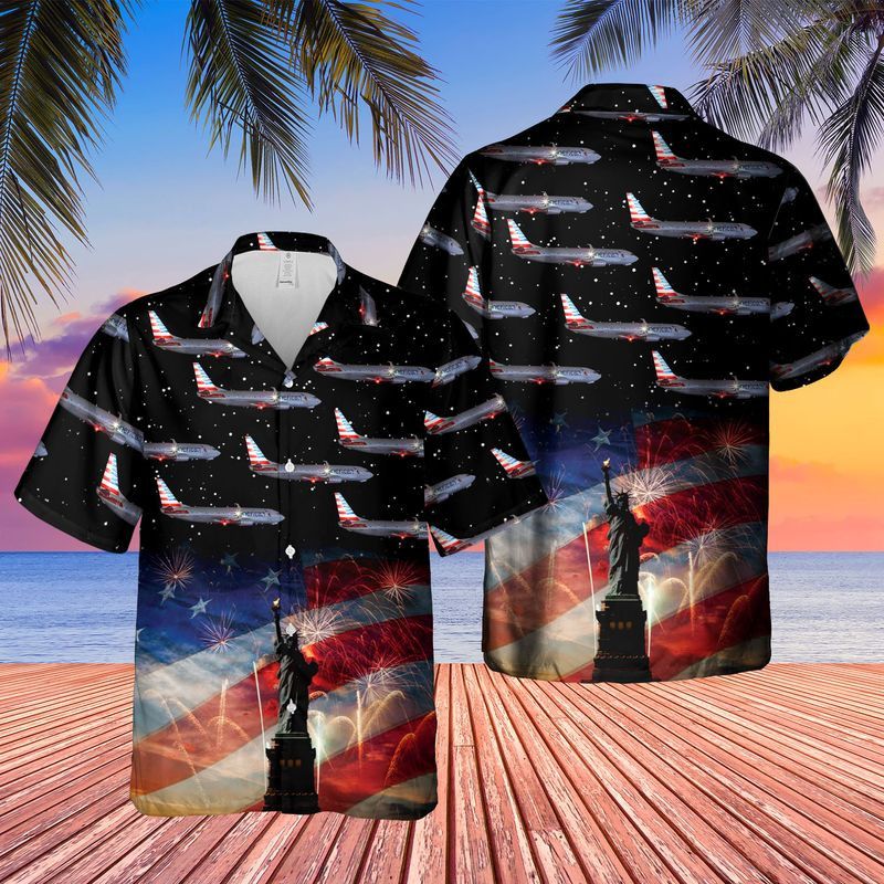Us Airlines Boeing 737-823 4Th Of July Trendy Hawaiian Shirt, Patriotic Trendy Hawaiian Shirt For Men