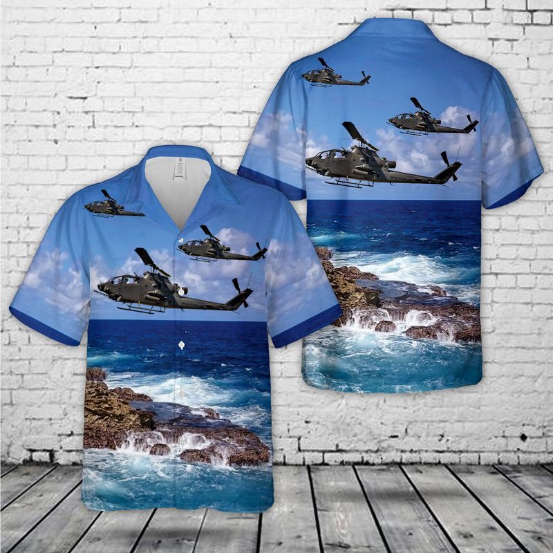 Us Army Bell Ah-1F Huey Cobra Attack Helicopter Trendy Hawaiian Shirt
