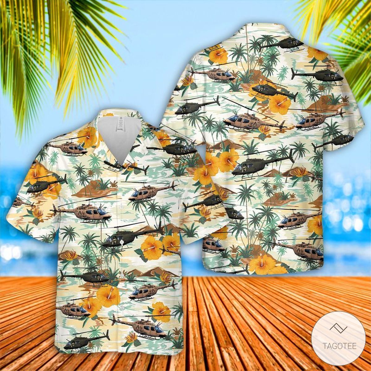 US Army Bell Kiowa Hawaiian Shirt Tropical Design