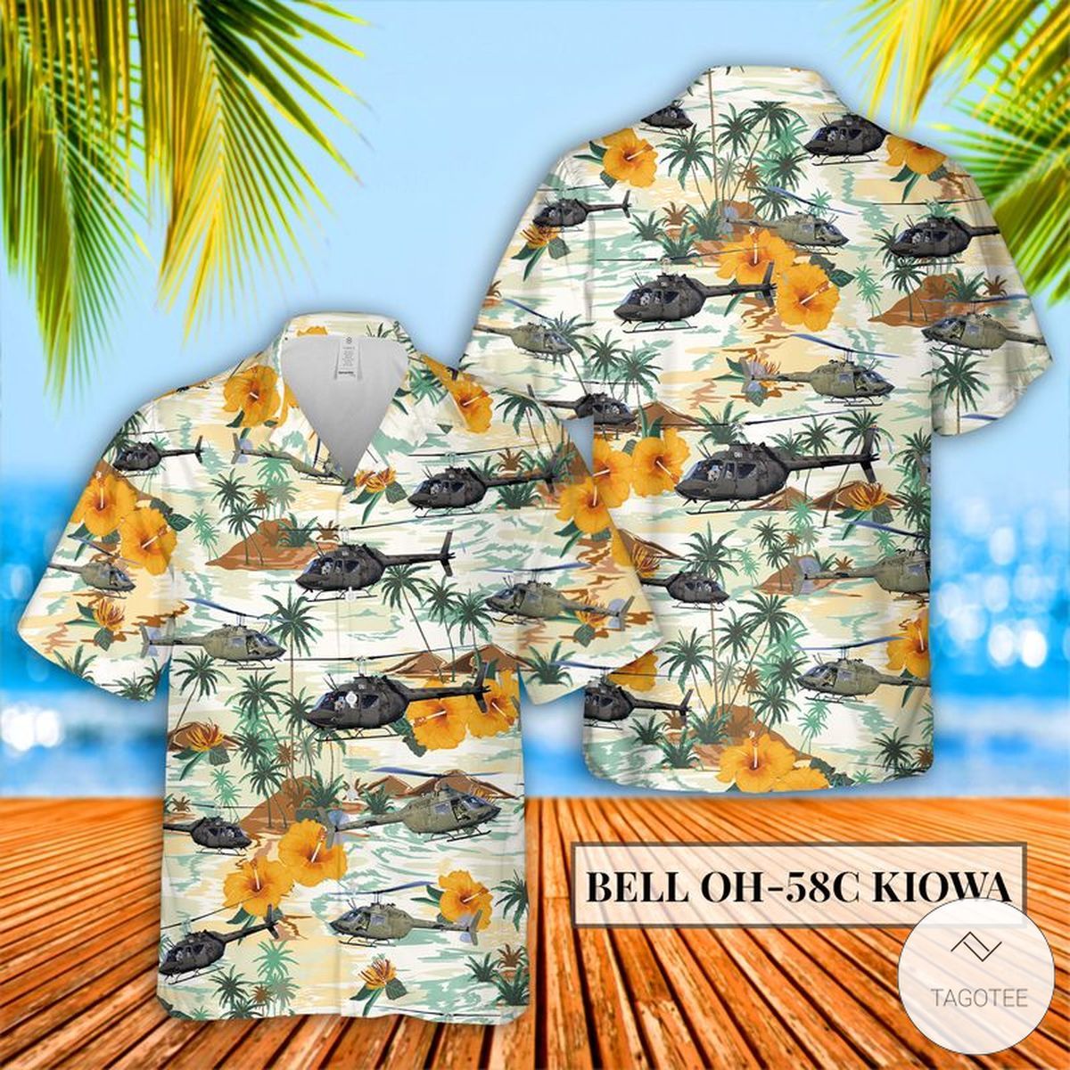 US Army Bell Kiowa Themed Hawaiian Shirt Tropical Elegance Design