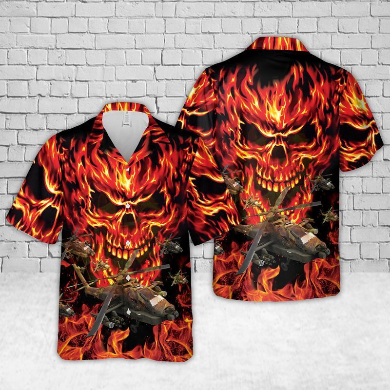 Us Army Boeing Ah-64 Apache Skull Trendy Hawaiian Shirt