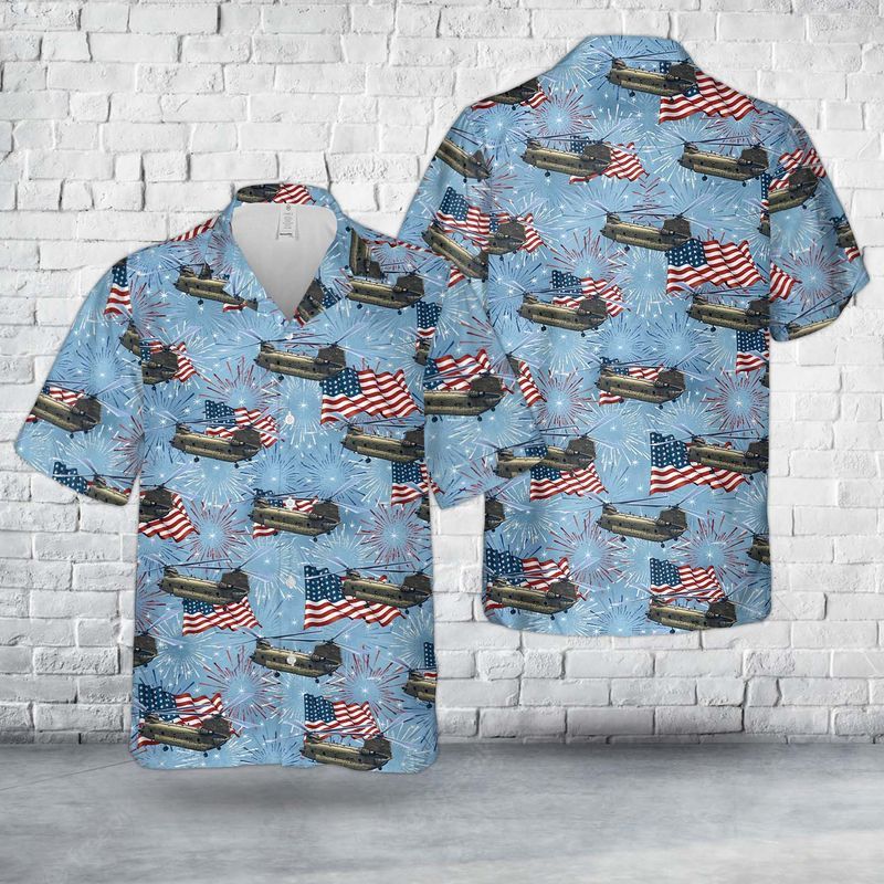Us Army Connecticut Army National Guard Ch-47F Chinook Helicopter From The 2Nd Battalion, 104Th Aviation Regiment, 4Th Of July Trendy Hawaiian Shirt