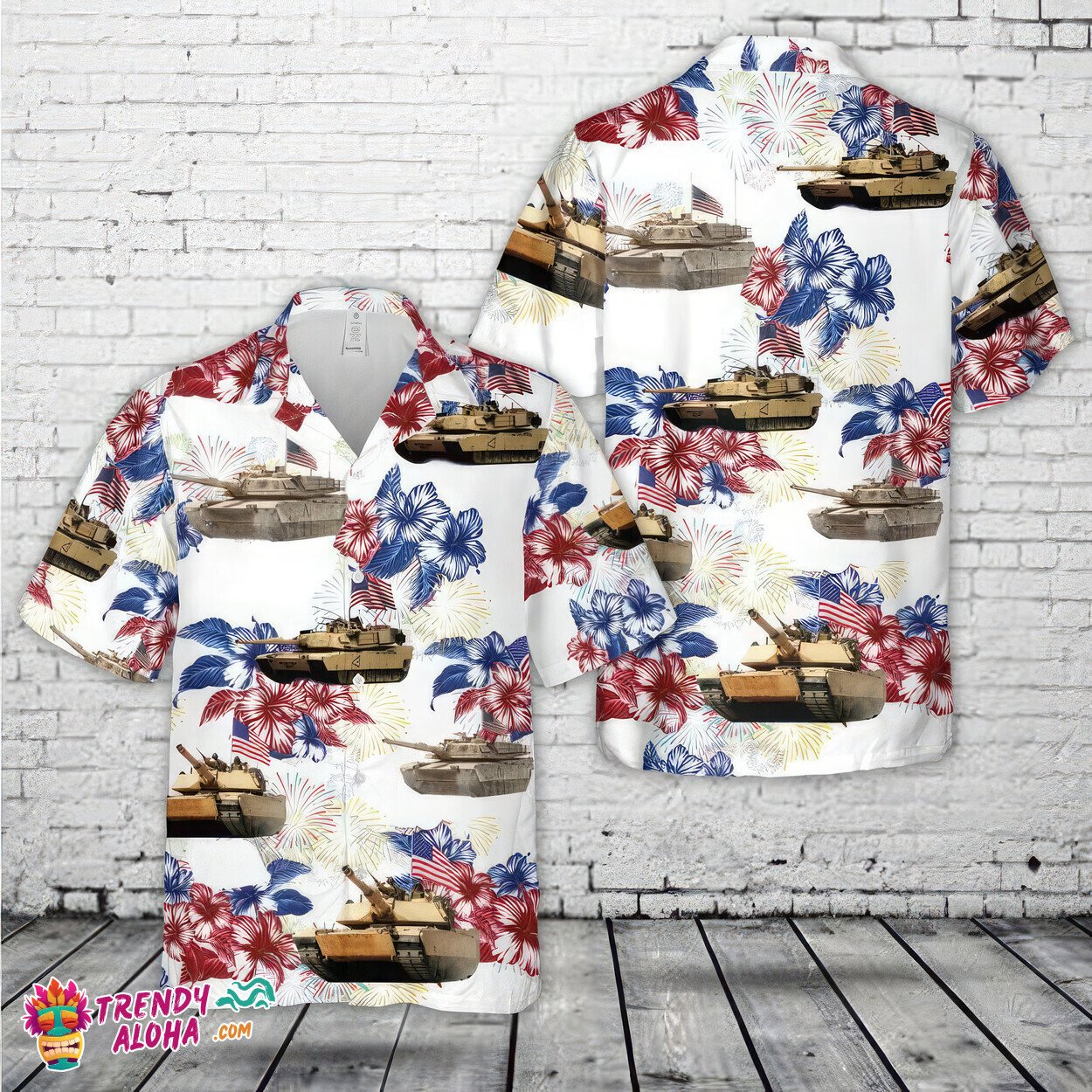 US Army M1A1 Abrams Tank Graphic 4th July Beach Hawaiian Shirt