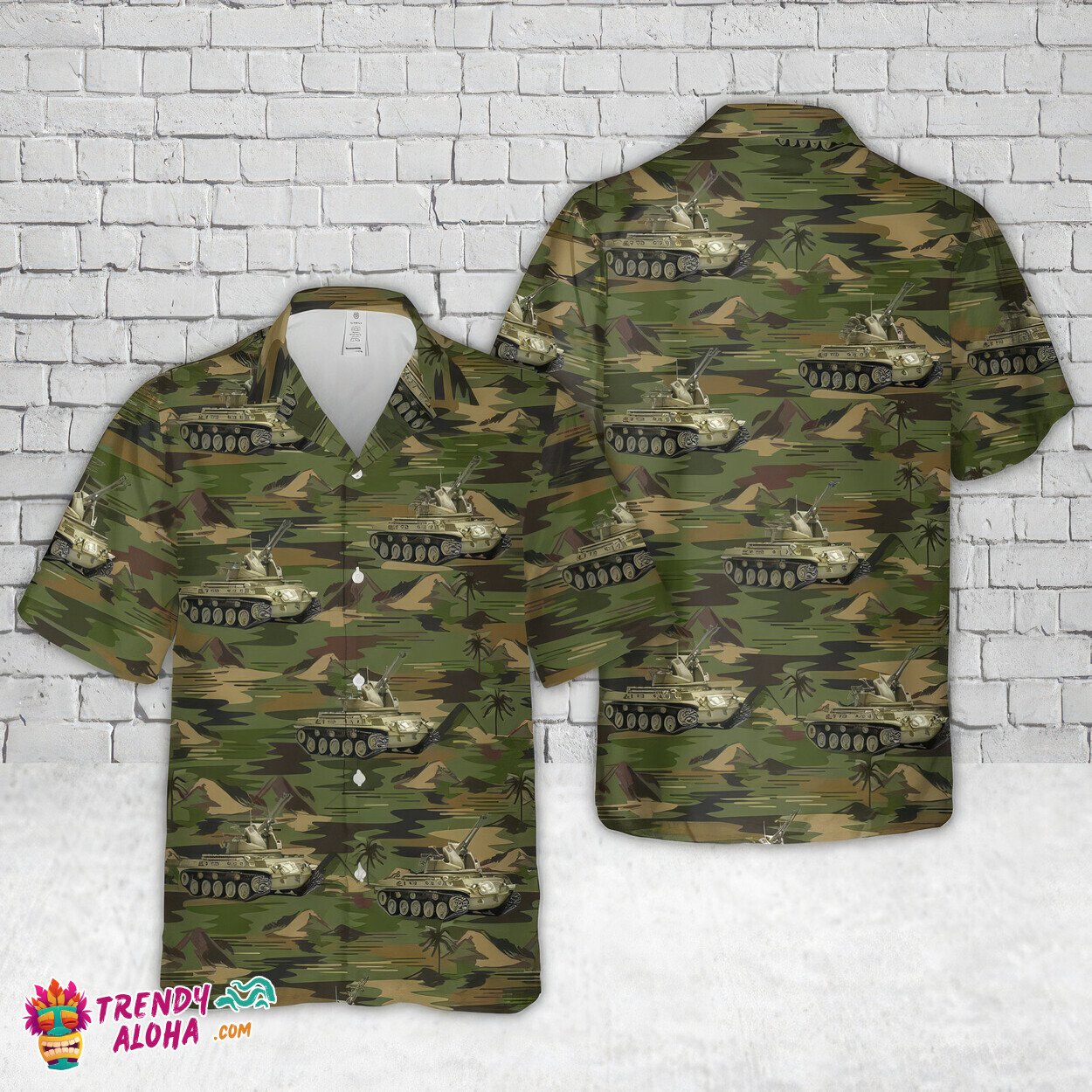 US Army M42 Duster Themed Patriotic Aloha Summer Beachwear Shirt