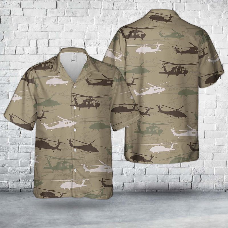 US Army Sikorsky UH-60 Black Hawk Silhouette Trendy Hawaiian Shirt: Military Inspired