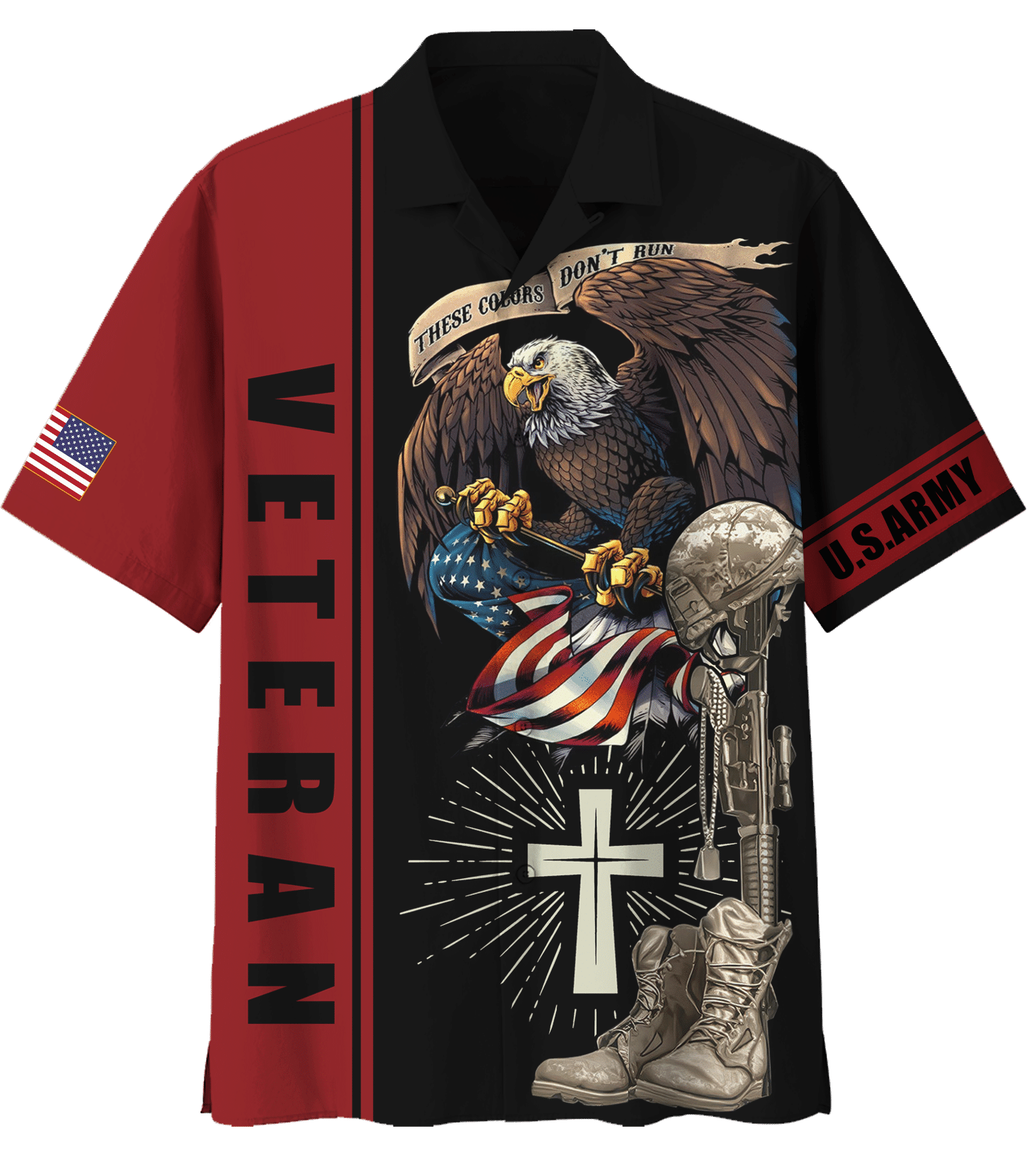 Us Army These Color Don’t Run Eagle American Flag Veteran Days Hawaiian Shirt