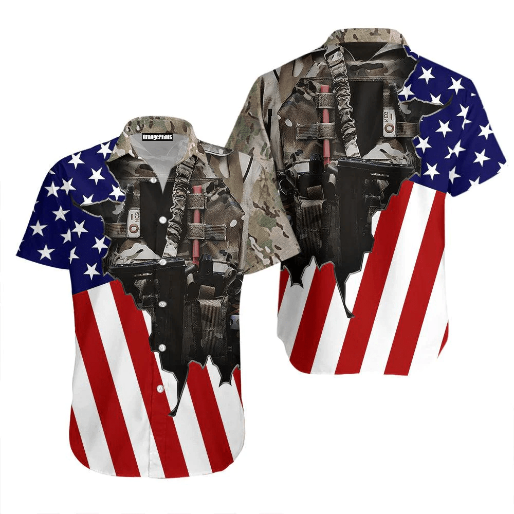 Us Army Uniform American Flag Patriotic Hawaiian Shirt