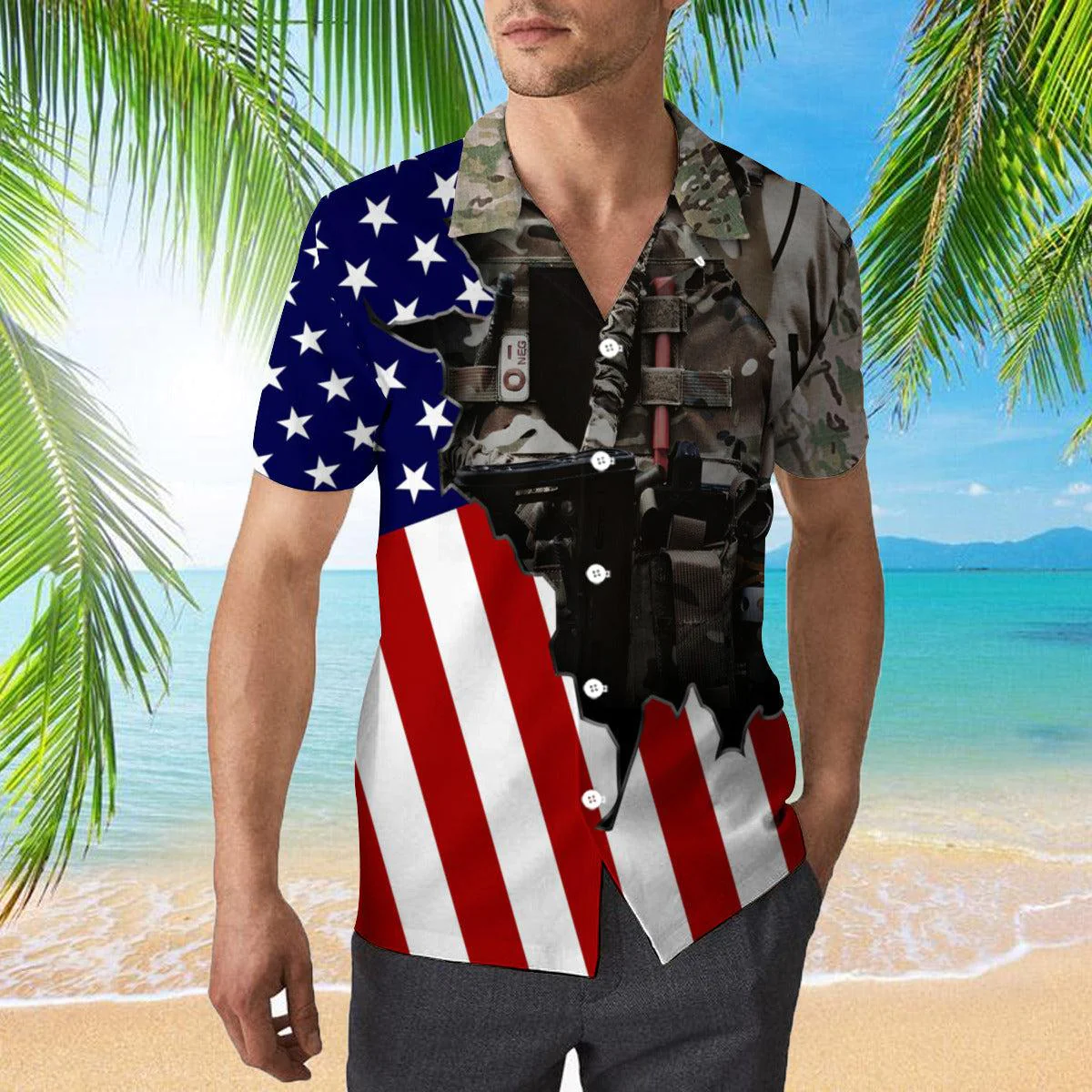 Us Army Uniform American Flag Patriotic Trendy Hawaiian Shirt
