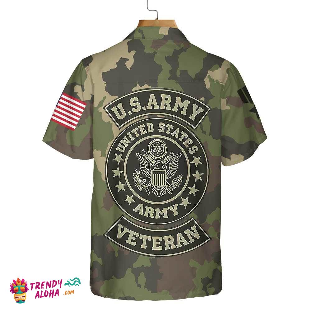 Us Army Veteran Hawaiian Shirt, Green Camouflage Army Veteran Shirt