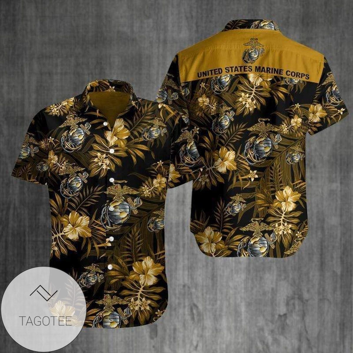 US Marine Corps Tribute Elegantly Displayed on a Hawaiian Shirt