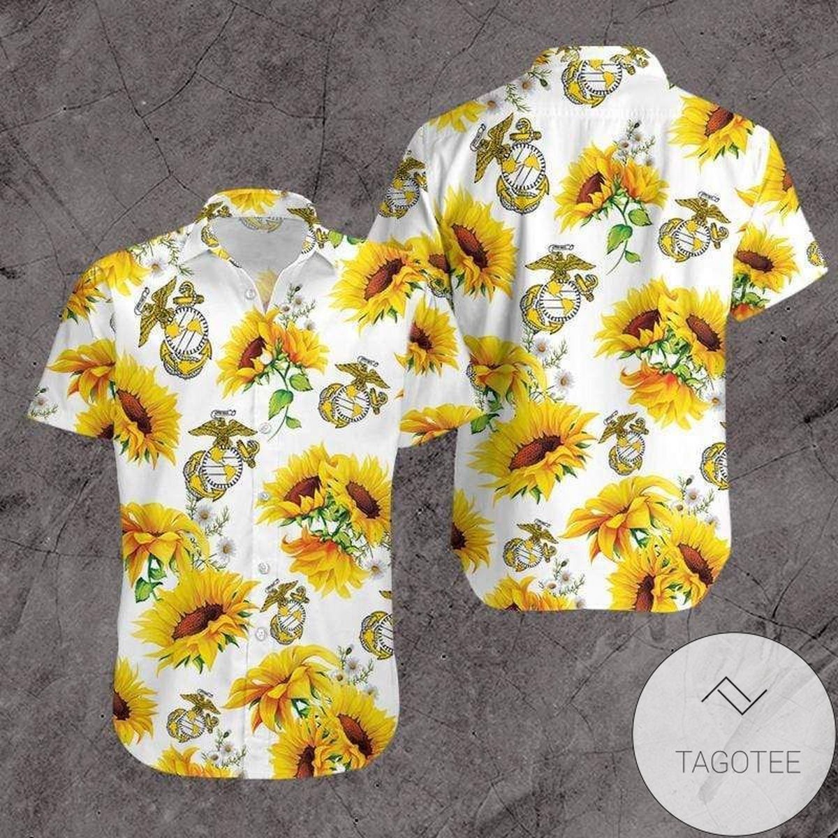 US Marine Sunflower Design Hawaiian Shirt Elegance Tropical Exclusive
