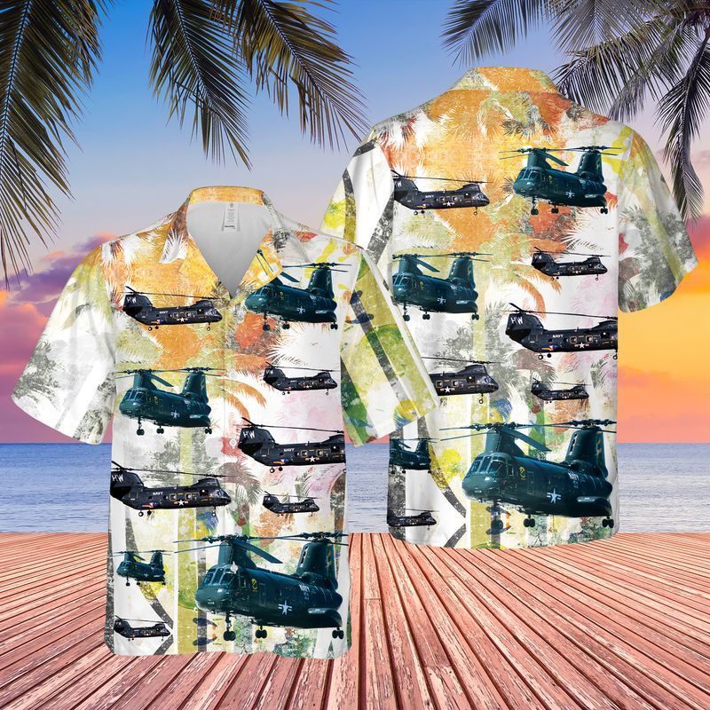 Us Navy Boeing Vertol Ch-46 Sea Knight Trendy Hawaiian Shirt, Short Sleeve Trendy Hawaiian Shirt For Men