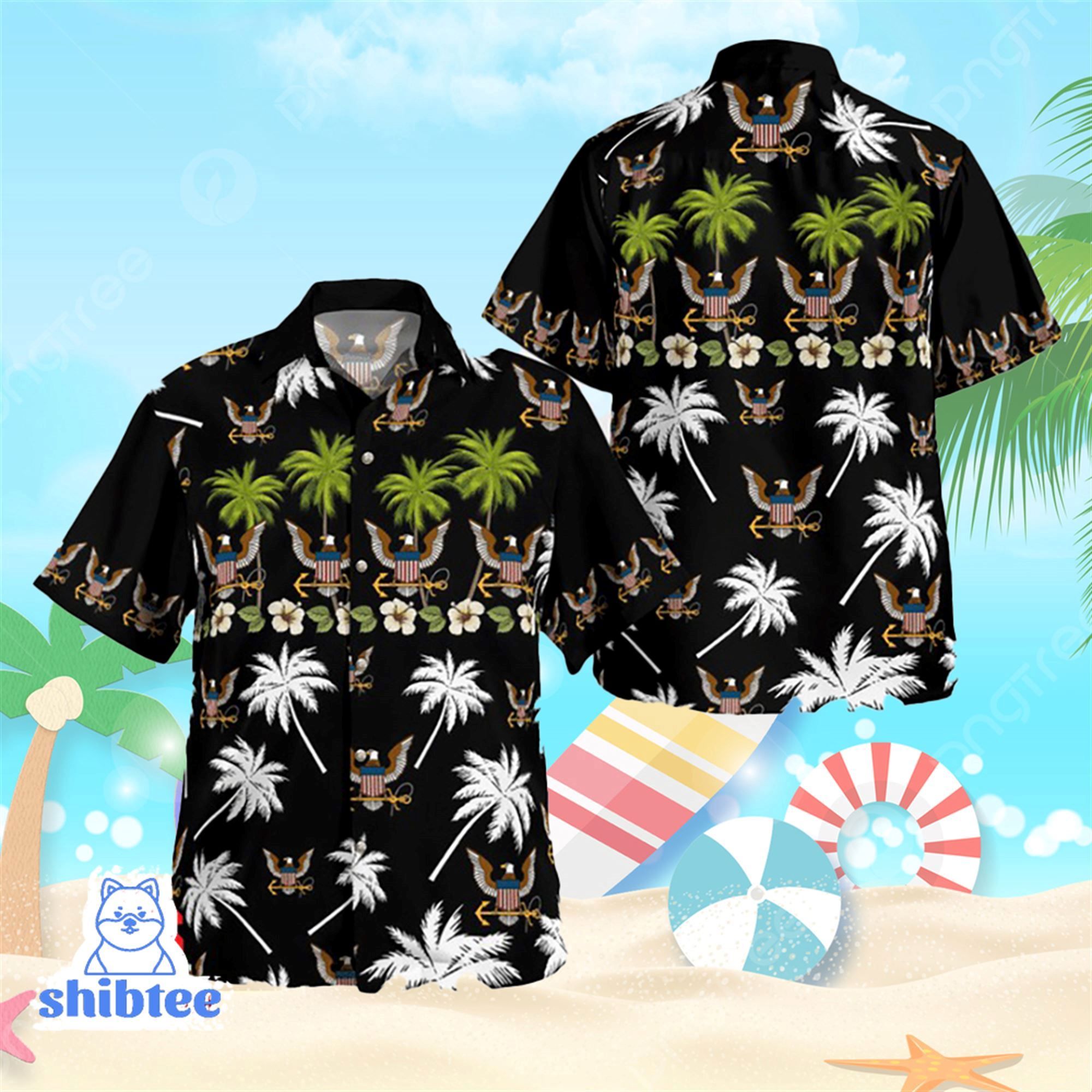 US Navy Inspired Hawaiian Shirt with Palm Trees