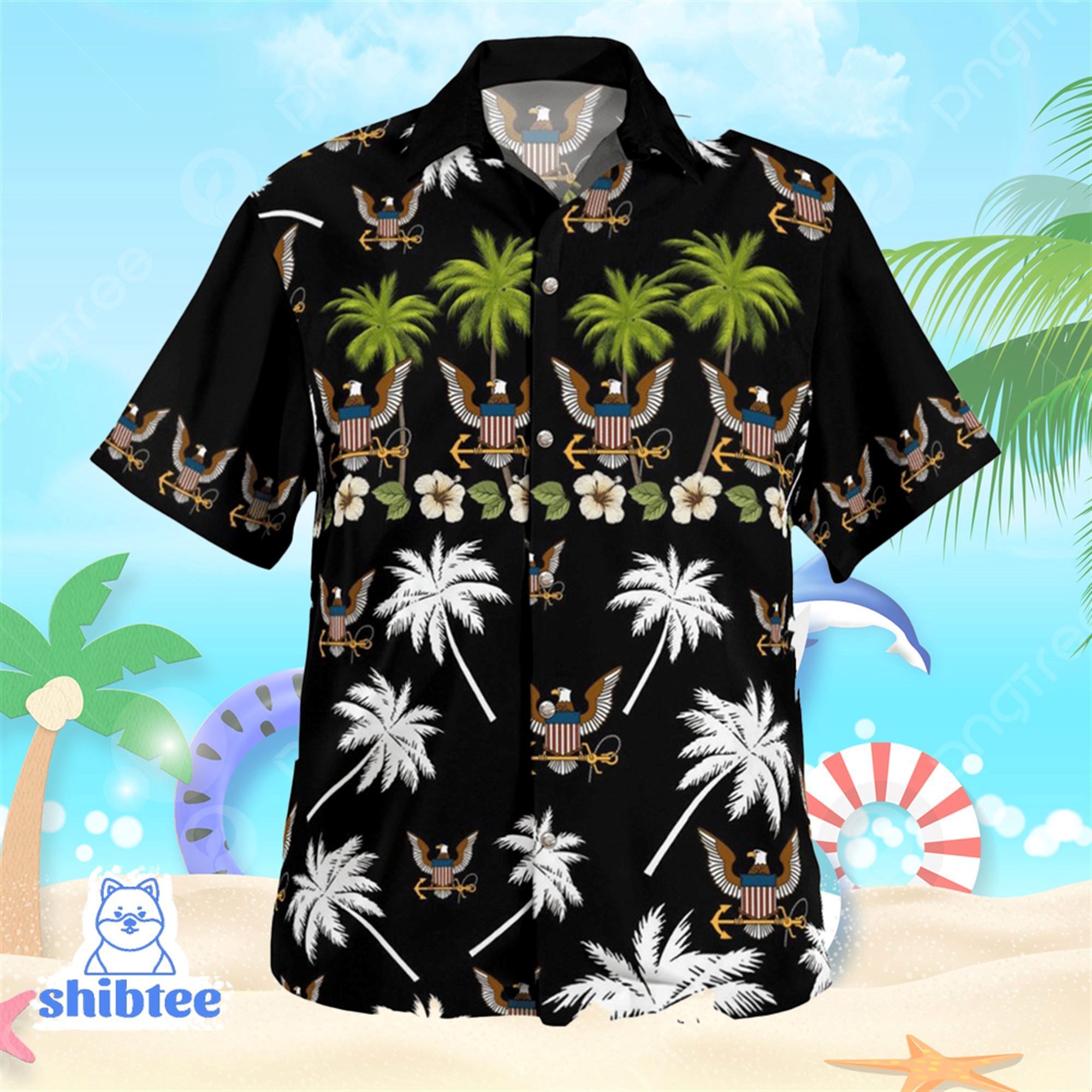 US Navy Inspired Hawaiian Shirt with Palm Trees