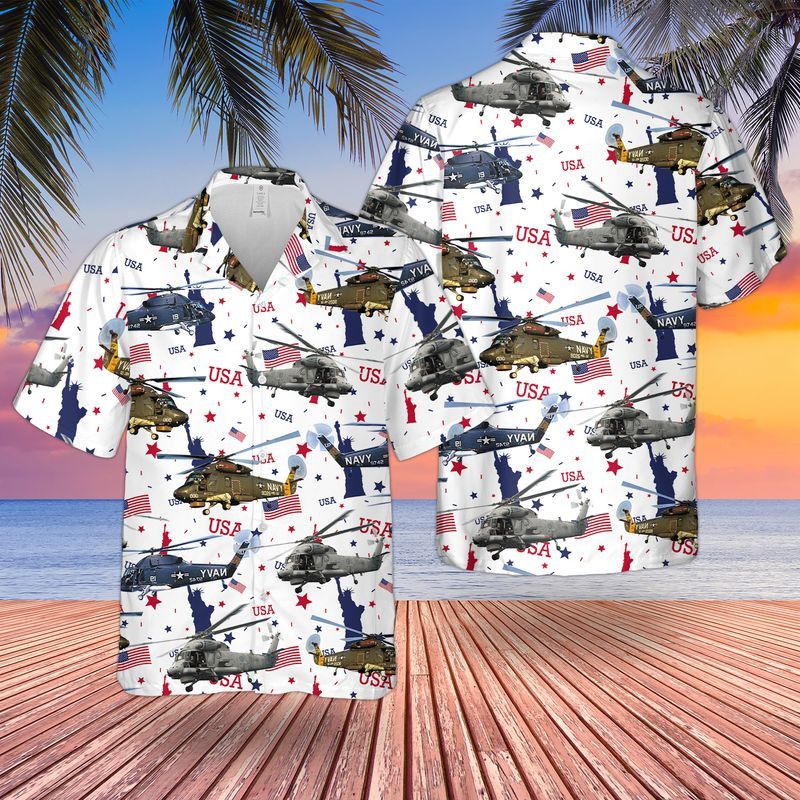 Us Navy Kaman Sh-2 Seasprite 4Th Of July Trendy Hawaiian Shirt, Short Sleeve Trendy Hawaiian Shirt For Men