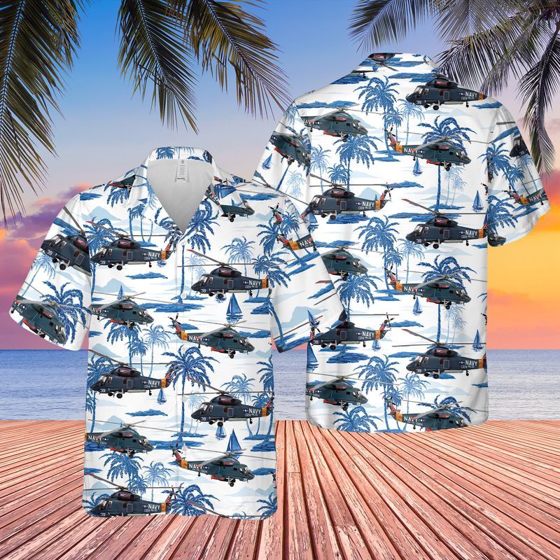 Us Navy Kaman Sh-2 Seasprite Trendy Hawaiian Shirt, Short Sleeve Trendy Hawaiian Shirt For Men