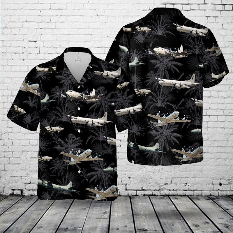 Us Navy Lockheed P-3 Orion Black Trendy Hawaiian Shirt, Short Sleeve Trendy Hawaiian Shirt For Men