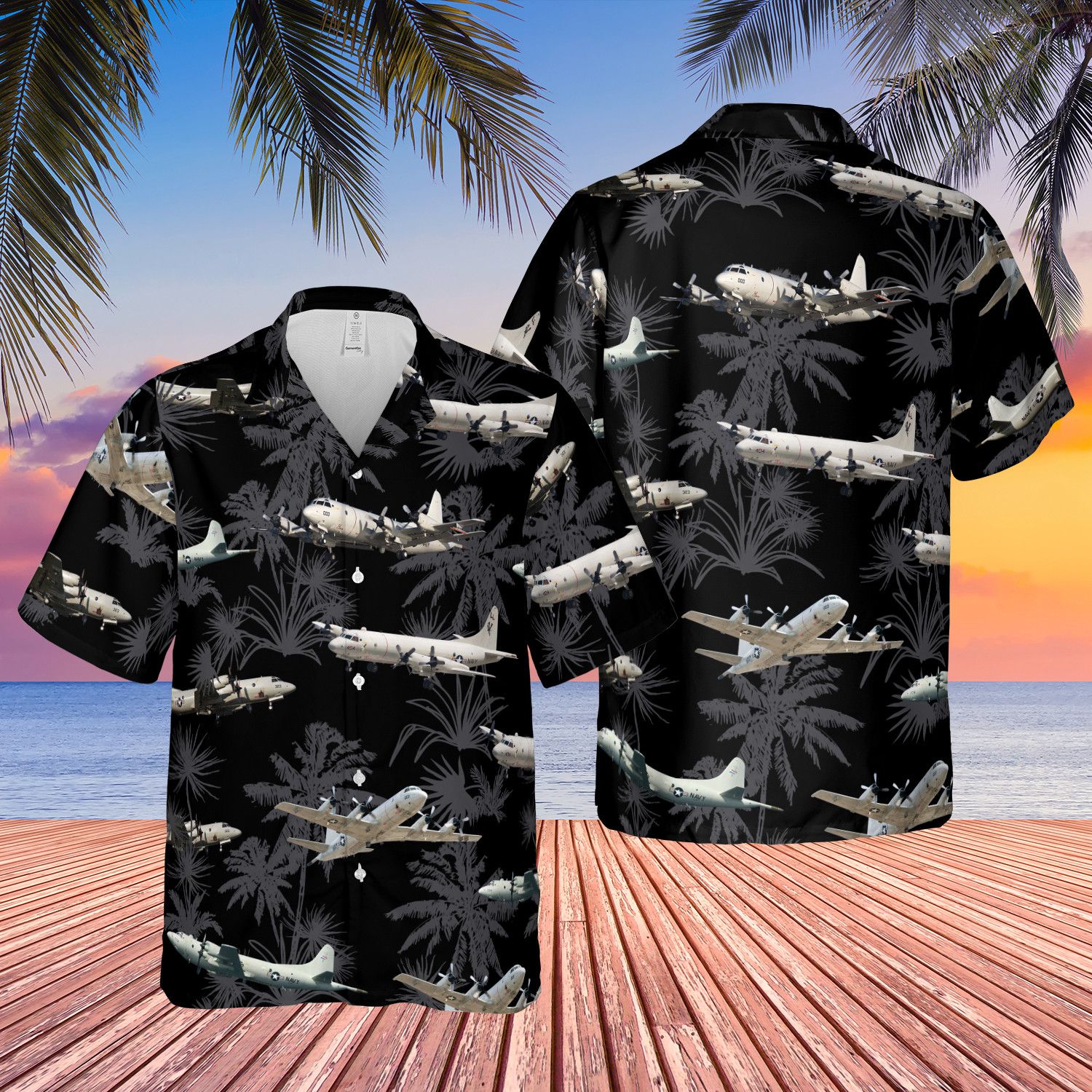 Us Navy Lockheed P-3 Orion Black Trendy Hawaiian Shirt, Short Sleeve Trendy Hawaiian Shirt For Men