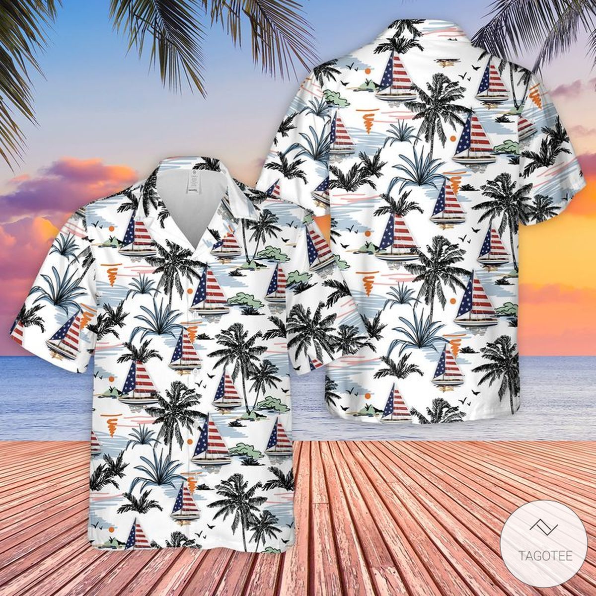 US Sailboat Themed Hawaiian Shirt Universal Tropical Style