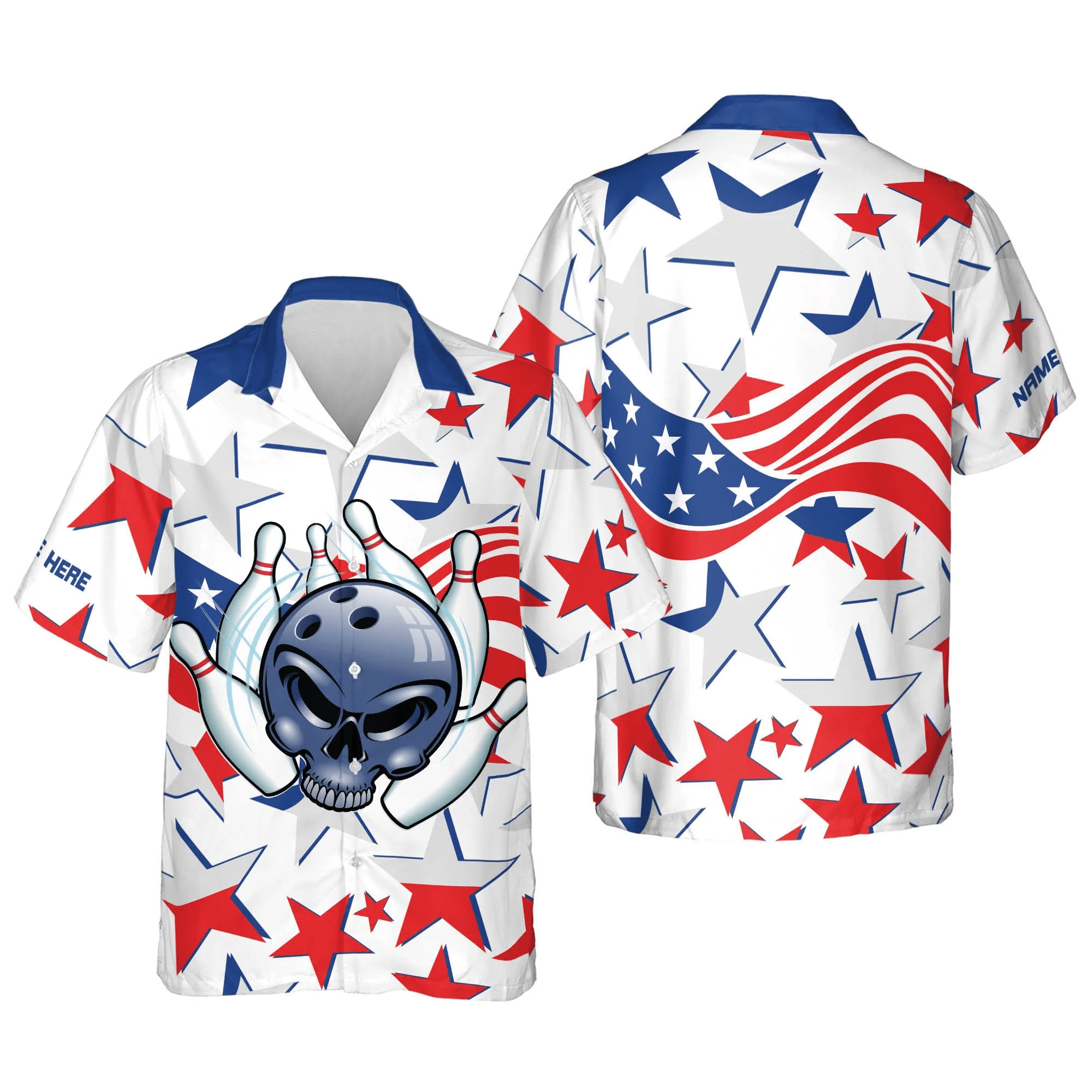Usa Bowling Button-Down Short Sleeve Bowling Flag Trendy Hawaiian Shirt