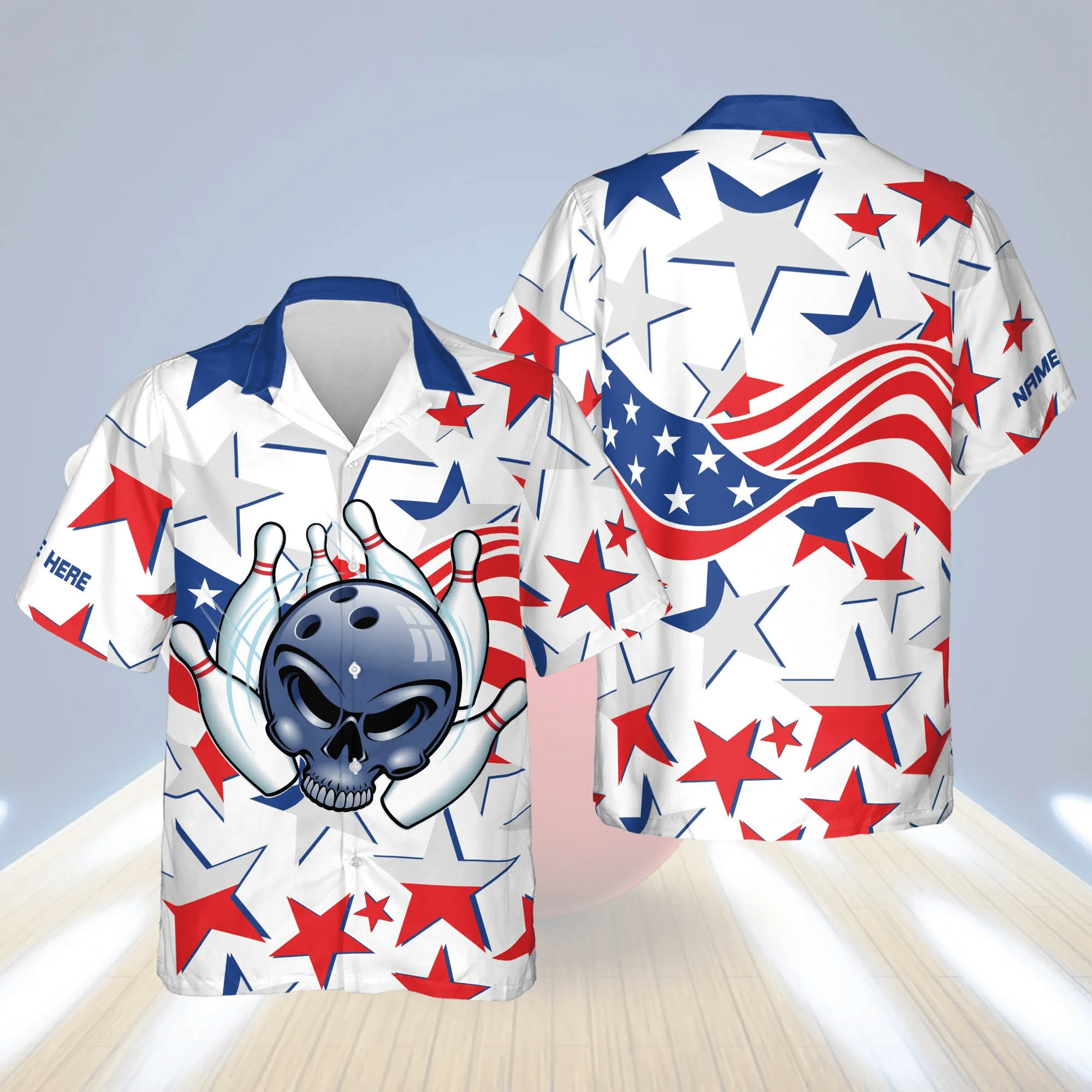 Usa Bowling Button-Down Short Sleeve Bowling Flag Trendy Hawaiian Shirt Usa Bowling Button-Down Short Sleeve Bowling Flag Trendy Hawaiian Shirt