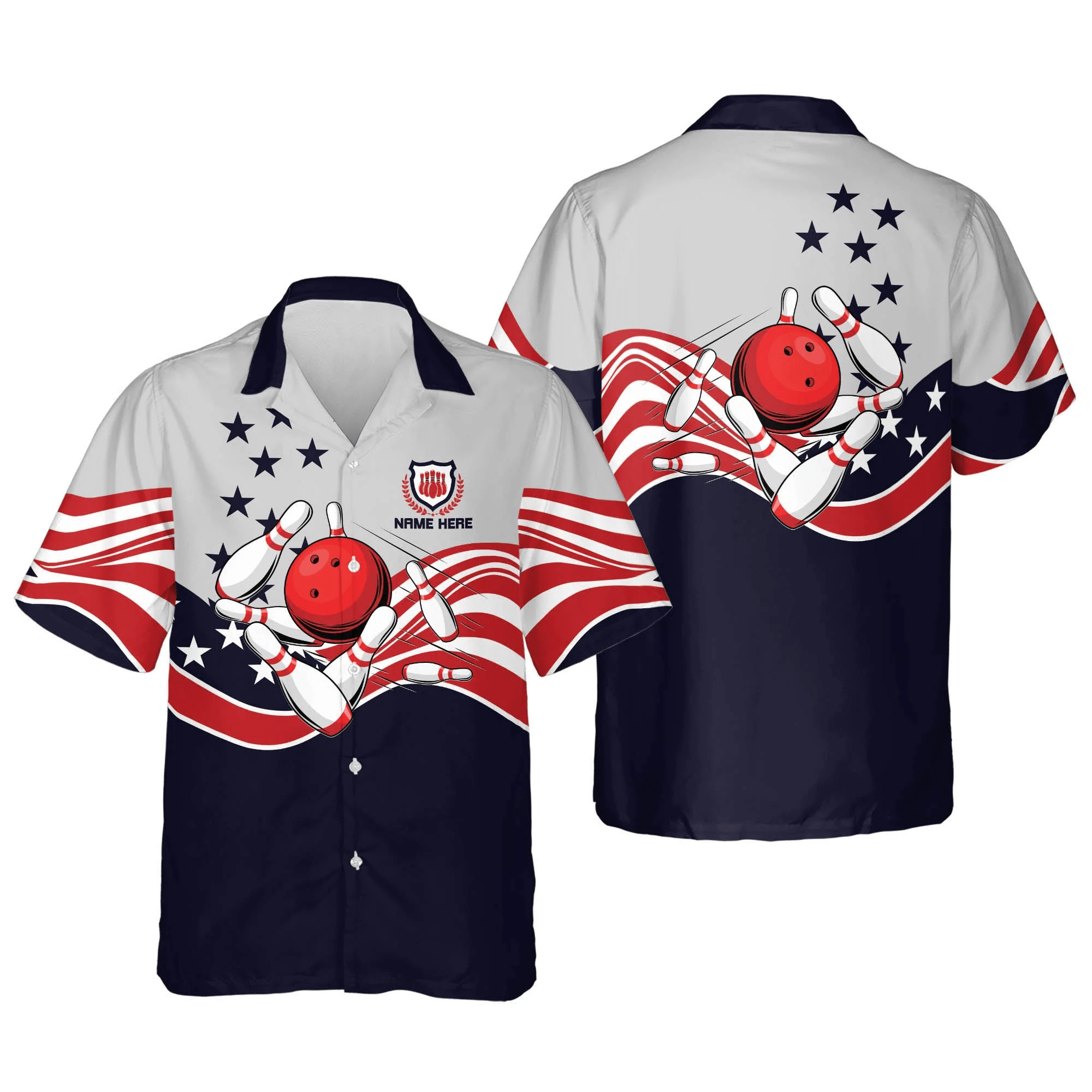 Usa Bowling Button-Down Short Sleeve Trendy Hawaiian Shirt, Bowling Trendy Hawaiian Shirt For Men