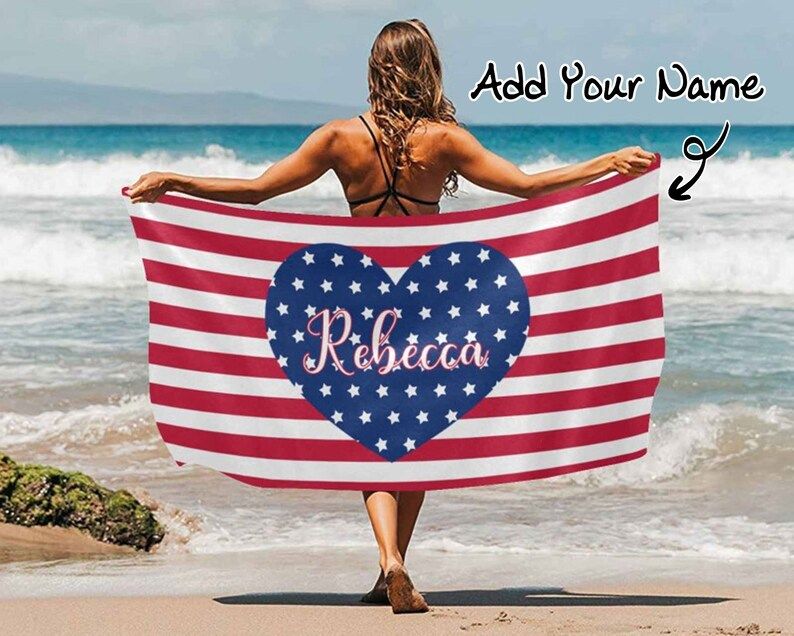 USA Flag Personalized Beach Towels Ideal Swimming Independence Gifts