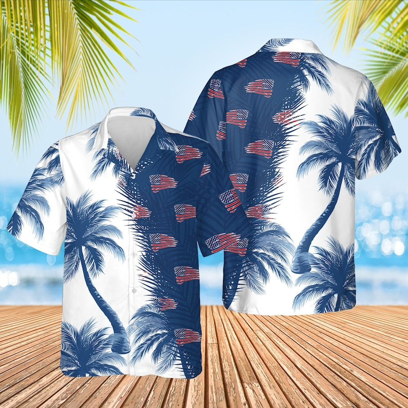 Usa Flag Trendy Hawaiian Shirt, Patriotic Usa Tropical Trendy Hawaiian Shirt, Summer Trendy Hawaiian Shirt