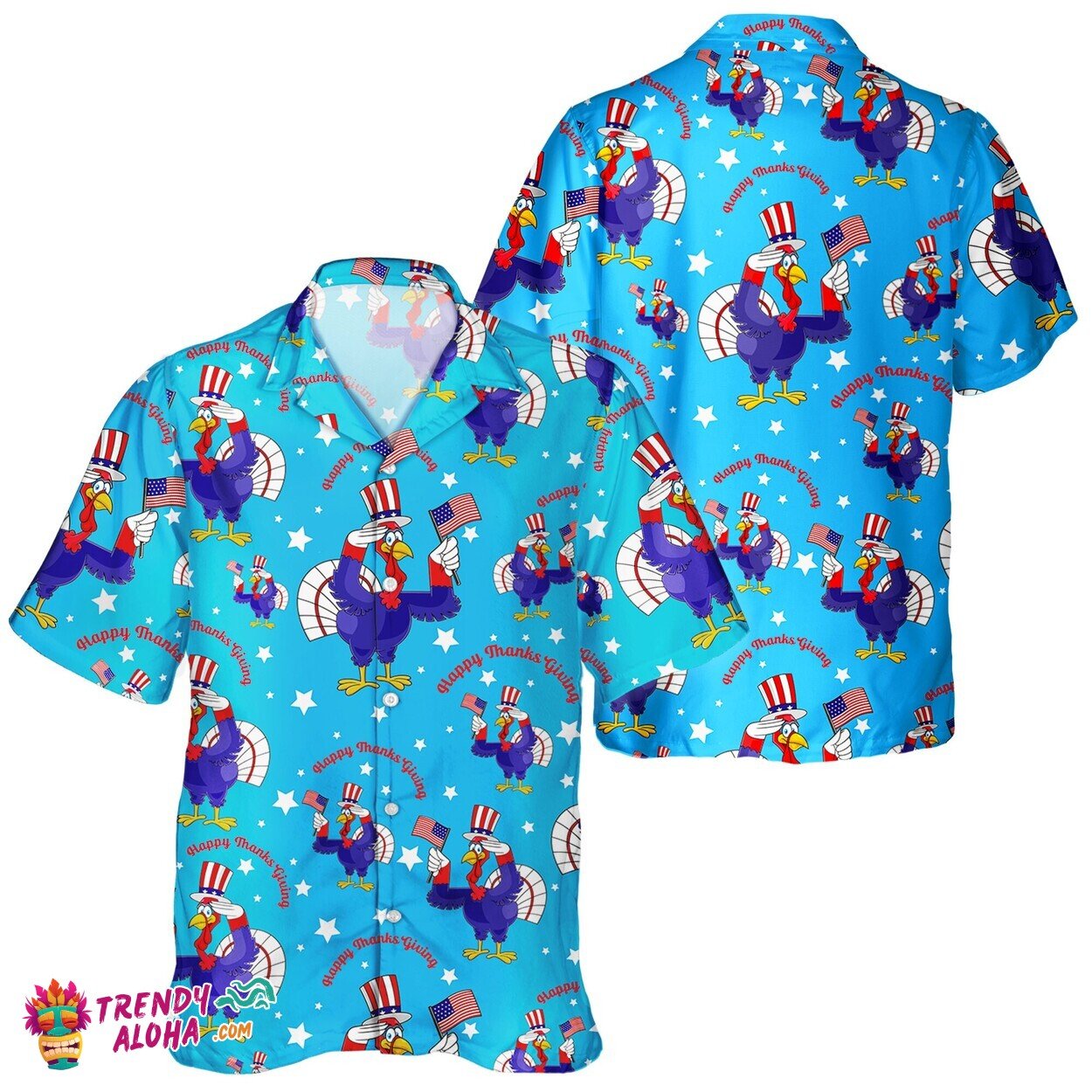 USA Flag Turkey Lover Unisex Hawaiian Shirt Celebrating Thanksgiving