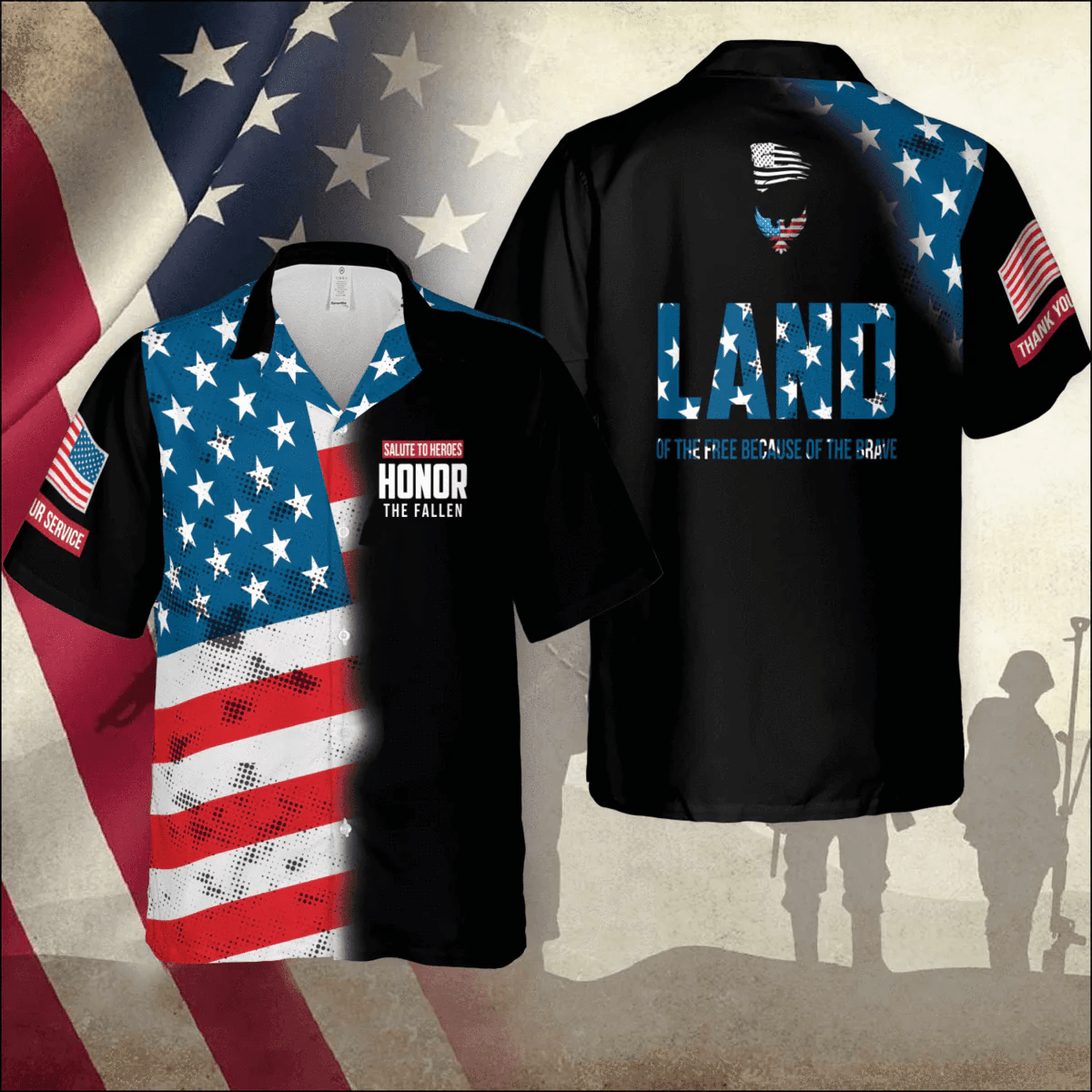USA Patriotic Honor Island Adventure Aloha Shirt