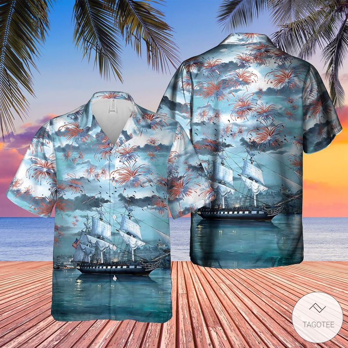 USS Constitution Independence Day Themed Hawaiian Shirt