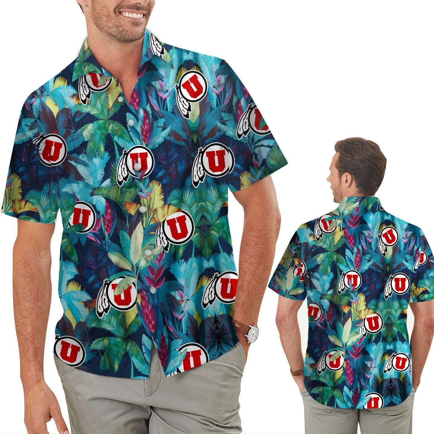 Uta Utes Floral Tropical Men Women Short Sleeve Button Up Tropical Hawaiian Shirt