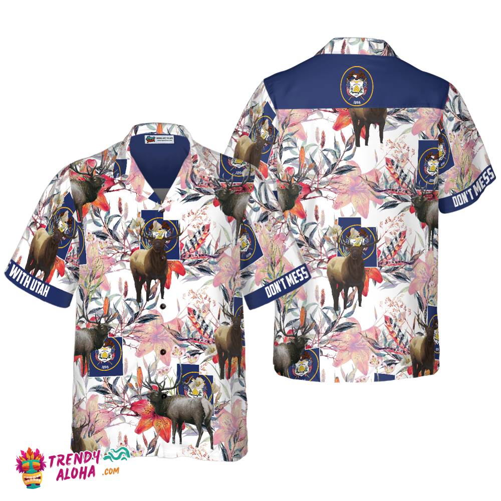 Utah Elk And The Sego Lily Hawaiian Shirt Utah Elk And The Sego Lily Hawaiian Shirt