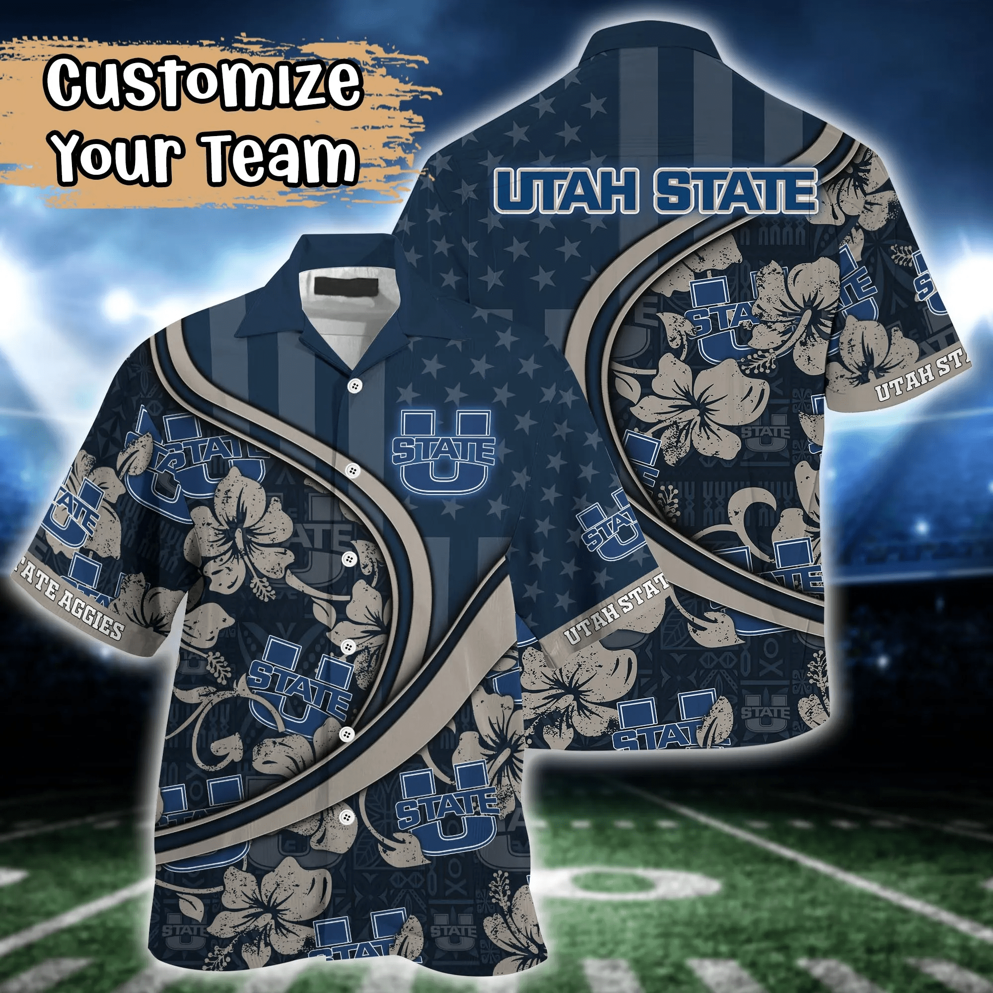 Utah State Aggies NCAA Us Flag Hawaiian Shirt Custom Summer Aloha Shirt Utah State Aggies NCAA Us Flag Hawaiian Shirt Custom Summer Aloha Shirt