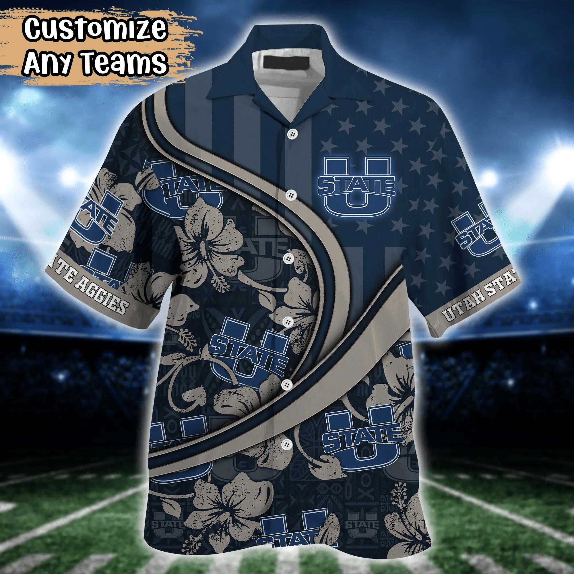 Utah State Aggies NCAA Us Flag Hawaiian Shirt Custom Summer Aloha Shirt