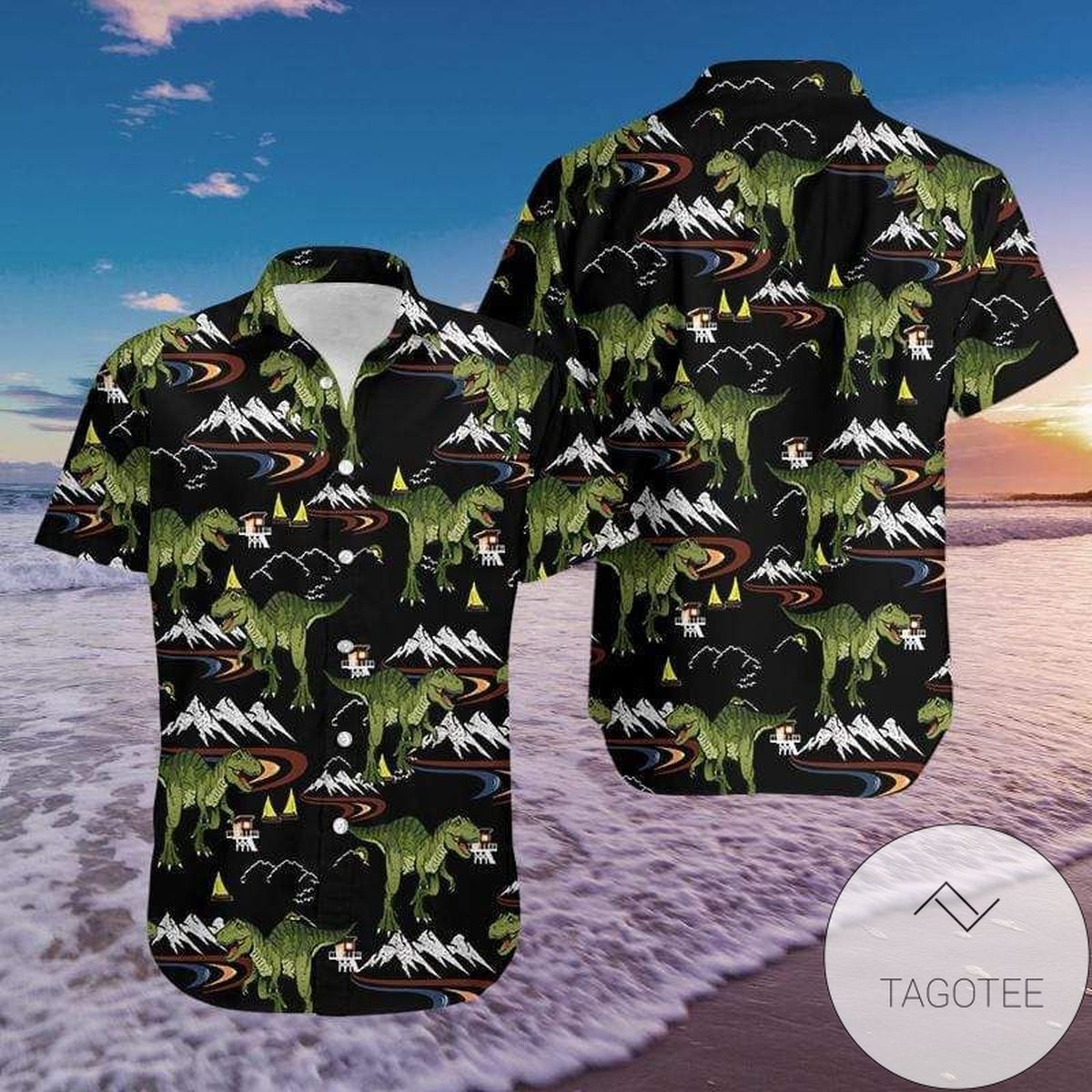 Vacation Adventures of T rex on Tropical Hawaiian Shirt