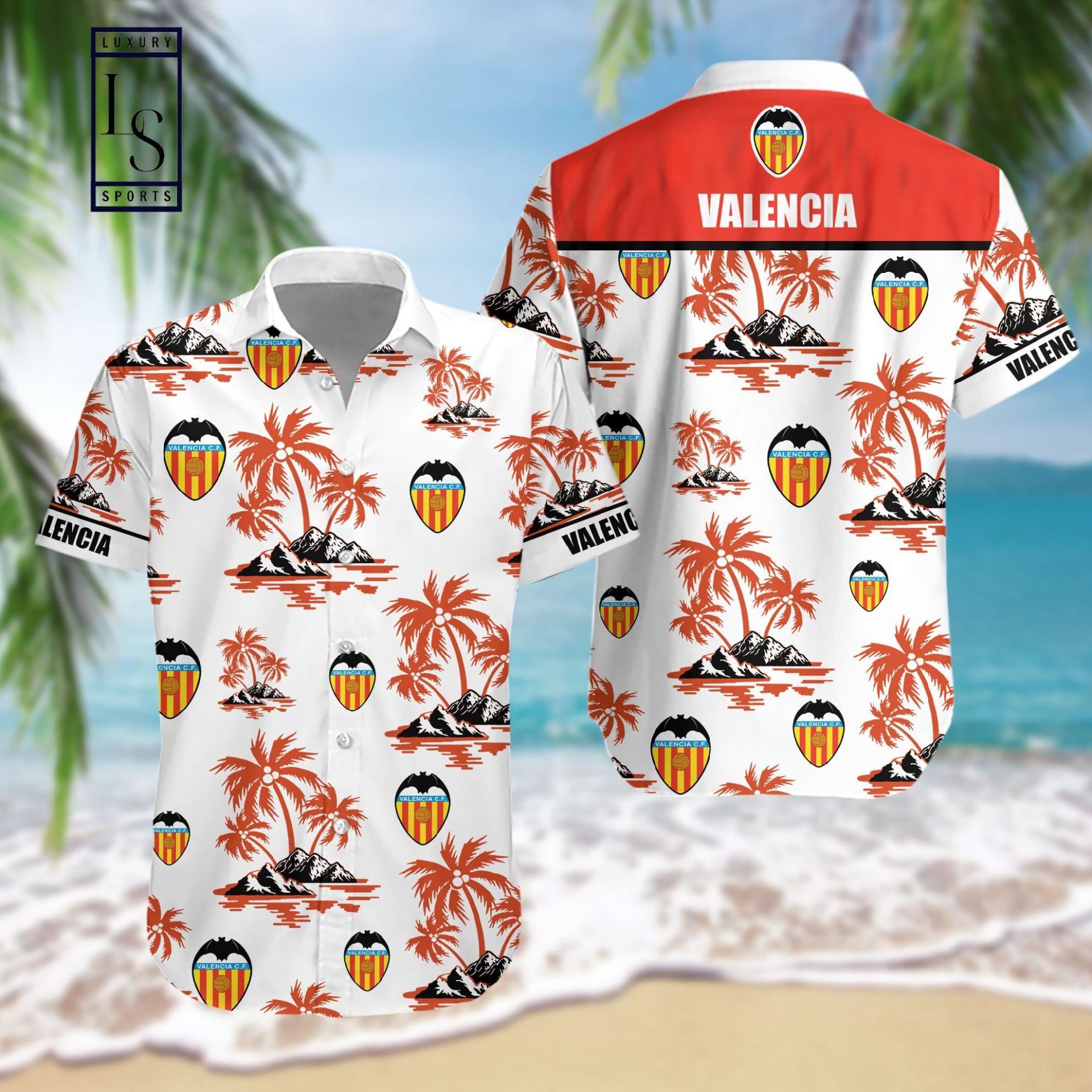 Valencia Cf Coconut Tree White Red Hawaiian Shirt