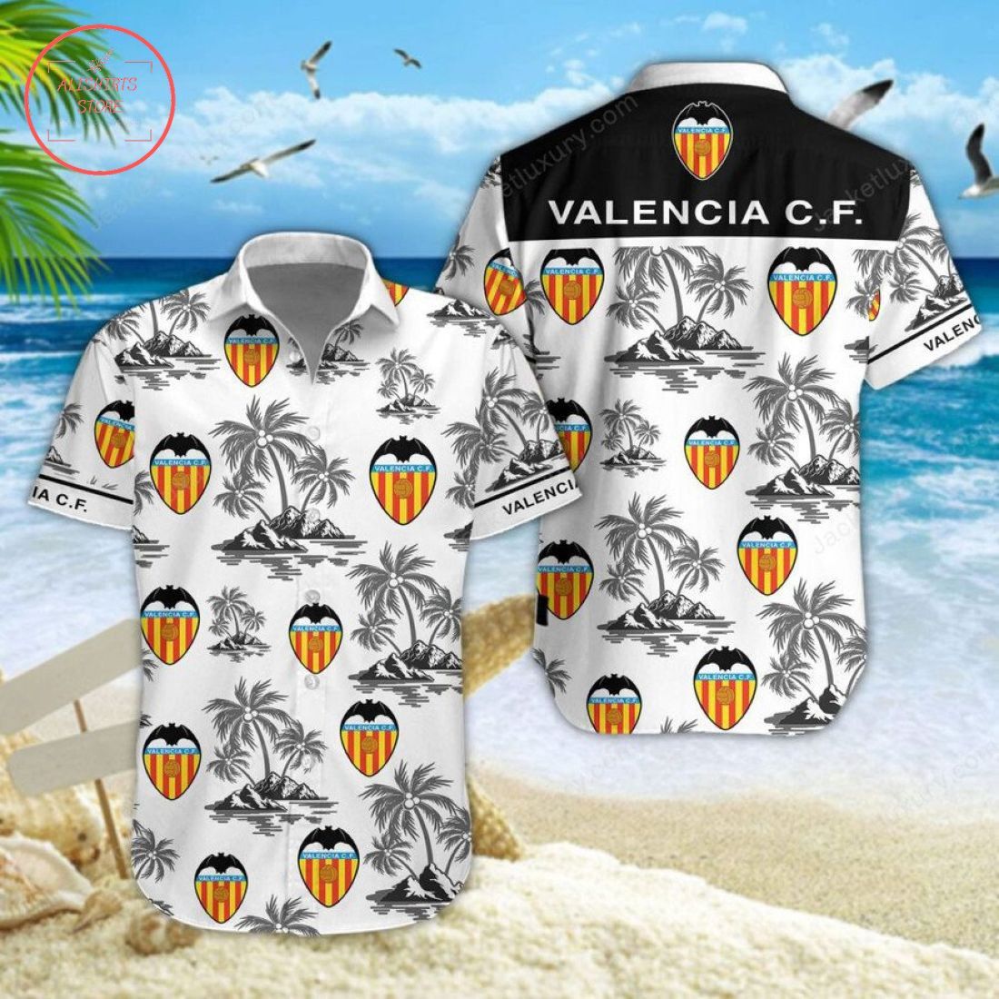 Valencia Cf White Black Hawaiian Shirt