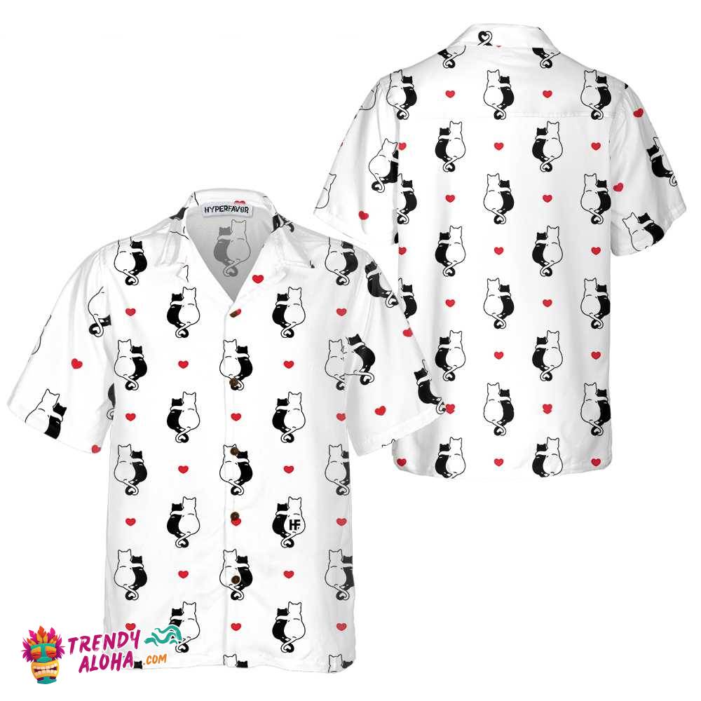 Valentine Heart Kitten Hawaiian Shirt, Valentine Day Shirt For Couples, Valentine Day Gift Ideas