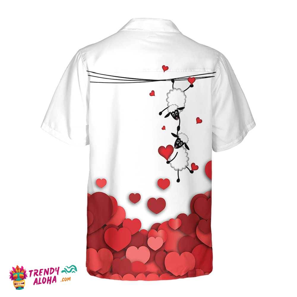 Valentine Sheep With Red Hearts Hawaiian Shirt, Valentine Day Shirt For Couples, Valentine Day Gift Ideas