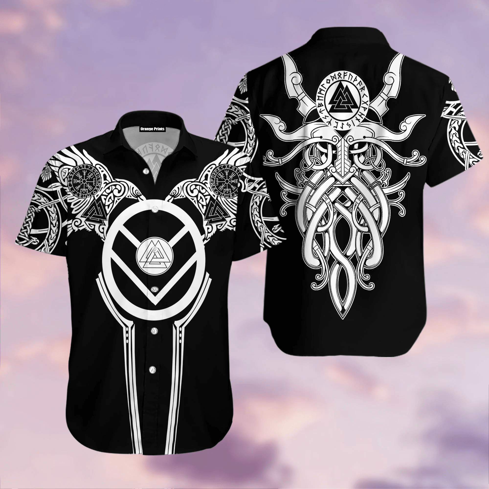 Valknut And Strong Silver Raven Viking Hawaiian Shirt For